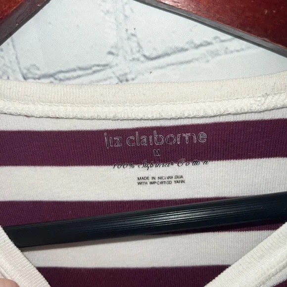 liz claiborne purple & cream striped top size M - Picture 4 of 5